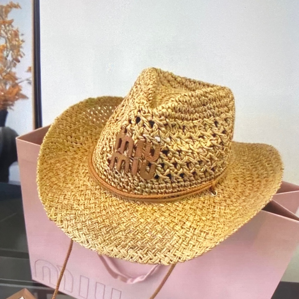 Miu Miu Woven Straw Cowboy Hat - Natural Tan